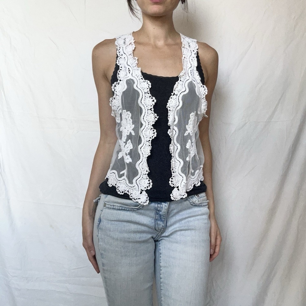 2000s Sheer Embroidered Vest Y2K Boho Fairy Whimsy Festival Indie